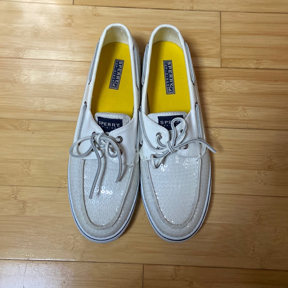 COPY - Sperry Top-Sider Bahama 11M Off White Canvas with Sequins Boat Shoes NWB